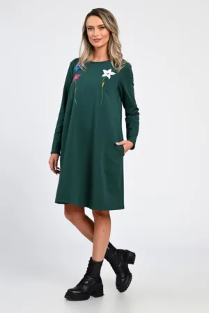 Rochie Dama -  A-Line - cu Buzunare Laterale si Pictura Realizata Manual V363 -