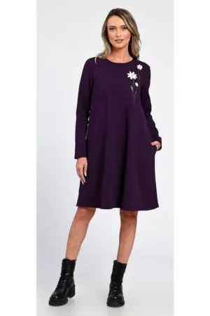 Rochie Dama -  A-Line - cu Buzunare Laterale si Pictura Realizata Manual V365 -