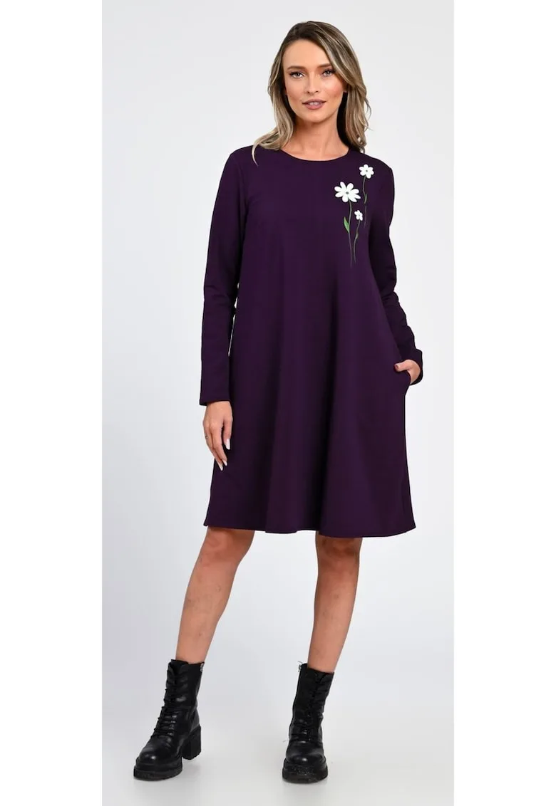 Rochie Dama - A-Line - cu Buzunare Laterale si Pictura Realizata Manual V365 -