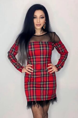 Rochie Dama R23676 Rosu-Verde | Kikiriki