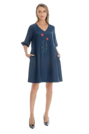 Rochie Dama -  V-Neckline V346 - cu Pictura Realizata Manual