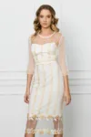 Rochie Dana alba din dantela cu broderie bej