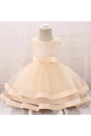 Rochie  De Ocazie - Cu Perlute - Uni - Fara maneca - Ivoire