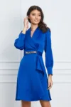 Rochie Doris albastra cu accesoriu metalic in talie