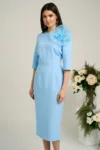 Rochie Dy Fashion de ocazie din stofa bleu cu floare maxi