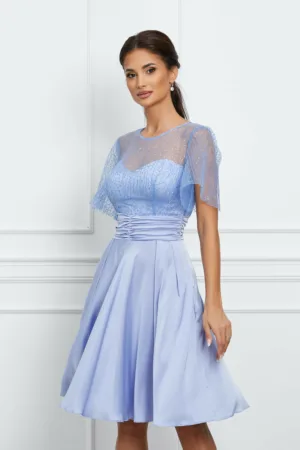Rochie Dy Fashion bleu din satin cu broderie la bust