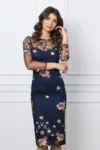 Rochie Dy Fashion bleumarin din dantela cu flori
