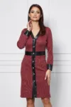 Rochie Dy Fashion bordo cu insertie fir lurex si nasturi