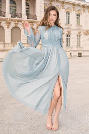 Rochie Dy Fashion gri de ocazie din tull fin