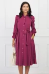 Rochie Dy Fashion magenta cu nasturi si cordon in talie
