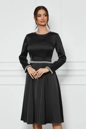 Rochie Dy Fashion neagra cu perle in talie