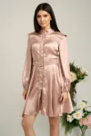 Rochie Dy Fashion roz cu buline si curea in talie