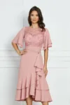 Rochie Dy Fashion roz din triplu voal cu bust din dantela