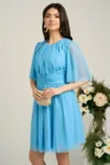 Rochie Dy Fashion scurta bleu de ocazie din tull fin