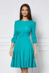 Rochie Dy Fashion turcoaz cu pliuri pe bust si fusta