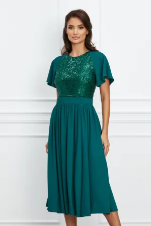 Rochie Dy Fashion verde vaporoasa cu paiete la bust