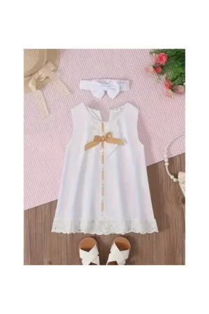 Rochie Eleganta  Model AL 11222 cu bentita - Alb - 3-6 luni -