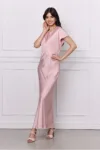 Rochie Elena lunga roz din satin