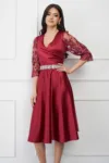 Rochie Ella Collection Adria bordo cu dantela si paiete si cordon in talie
