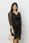 Rochie Ella Collection Alison neagra cu broderie si perle pe maneci