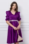 Rochie Ella Collection Aria mov cu cordon in talie
