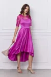 Rochie Ella Collection Brinda fucsia din tafta cu lungime asimetrica