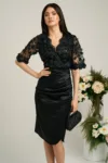 Rochie Ella Collection Catlyn neagra de ocazie cu broderie pe bust