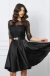 Rochie Ella Collection Mimi neagra cu dantela la bust si cordon in talie