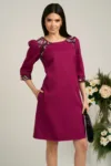 Rochie Ella Collection Naty magenta cu broderie rose