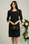 Rochie Ella Collection Naty neagra cu broderie aurie
