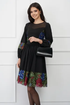 Rochie Ella Collection Princess neagra cu broderie traditionala