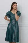 Rochie Ella Collection Renata verde cu lurex argintiu