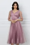 Rochie Ella Collection Reyna roz cu buline catifelate