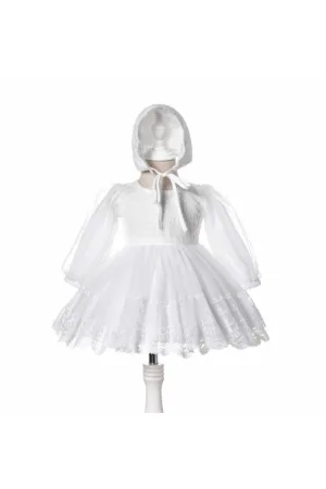 Rochie Fetite Alba Cu Maneca Lunga Lusi