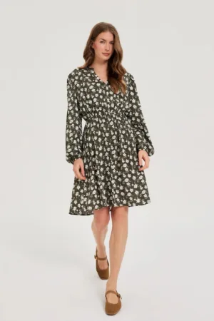 Rochie Flared Floral Oliv