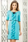 Rochie Fofy turquoise volan si brosa