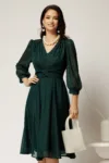 Rochie Gina midi verde din voal cu fir lurex in clos