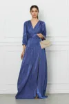 Rochie Ginette lunga albastru metalizat din voal satinat