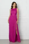 Rochie Ginette magenta lunga din tull din matase naturala