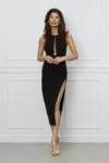 Rochie Ginette neagra cu crepeu maxi