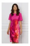 Rochie Ilona fucsia cu imprimeu floral orange