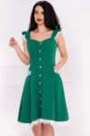 Rochie InPuff verde cu volanase la umeri si broderie aplicata