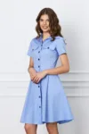 Rochie Ivone bleu cu nasturi si buzunare