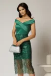 Rochie Joanna verde de ocazie din tafta si paiete