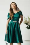 Rochie Jolie eleganta din tafta verde cu accesoriu metalic in talie