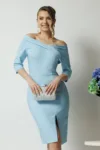 Rochie La Donna de ocazie din stofa bleu conica cu decolteu barcuta