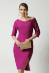 Rochie La Donna de ocazie din stofa magenta conica cu decolteu barcuta