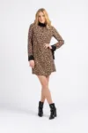 Rochie LaDonna animal print cu mansete si guler detasabil