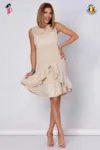 Rochie LaDonna bej cu volane si dantela
