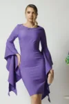 Rochie LaDonna de ocazie din stofa lila cu maneci maxi evazate